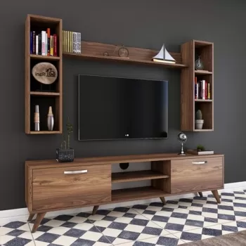Comoda TV cu 3 rafturi de perete M5 - 240, Wren, 180 x 35 x 48.6 cm/90 cm/133 cm, walnut imagine