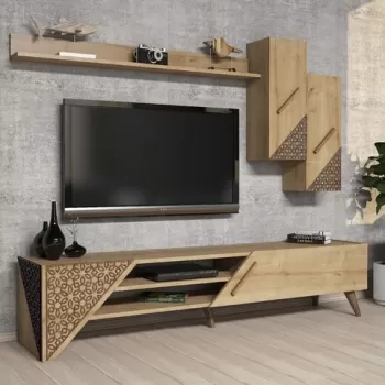 Comoda TV cu 3 rafturi, Hommy Craft, Beril, pal melaminat, stejar imagine