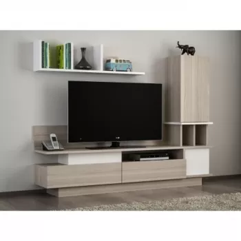 Comoda TV cu biblioteca si raft, Wooden Art, Como White Cordoba, 149x171.1x31.5 cm imagine