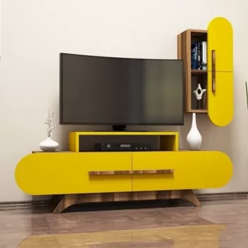 Comoda TV cu dulap Rose S, Hommy Craft, galben/maro imagine