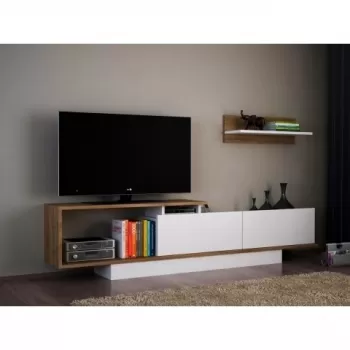 Comoda TV cu dulap, Wooden Art, Asos White Walnut imagine