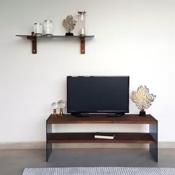 Comoda TV cu raft de perete Neostill TV101, 120 x 45 cm/85 x 25 cm, walnut imagine