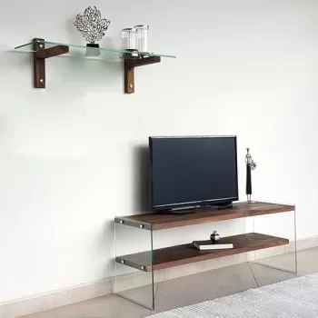 Comoda TV cu raft de perete Neostill TV104, 120 x 45 cm/85 x 25 cm, walnut imagine