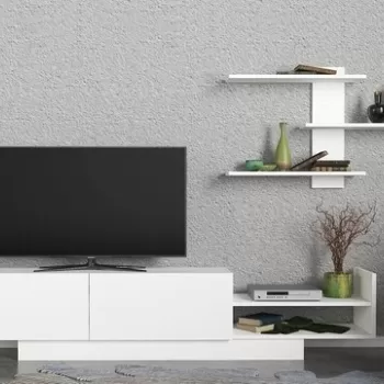 Comoda TV cu raft Egemen, Woody Fashion, alb imagine