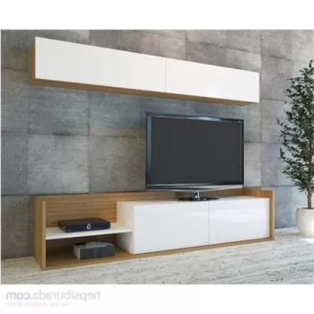 Comoda TV cu raft Kale, Decorotika, 180x37.3x40 cm, alb/bej imagine