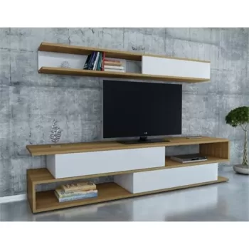 Comoda TV cu raft Sims, Decorotika, 176x31.5x39 cm, alb/bej imagine