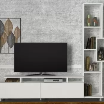 Comoda TV cu raft Tulip, Woody Fashion, alb imagine