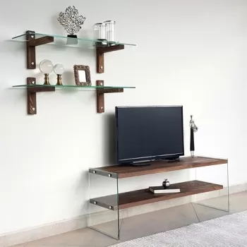Comoda TV cu rafturi de perete Neostill TV105, 120 x 45 cm/85 x 25 cm, walnut imagine