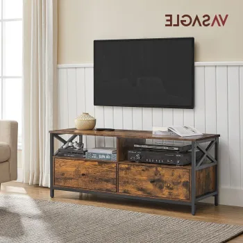 Comoda TV cu sertare, Vasagle, pana la 55 inch, 120x40x50 cm, PAL/otel, maro imagine