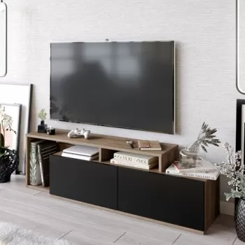 Comoda TV, Decorotika, Nexera, 149.8 x 42.9 x 35.3 cm, pal melaminat, nuc/negru imagine