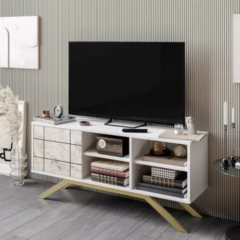 Comoda TV, Decorotika, North, 130x38.6x58.6 cm, Aur alb imagine