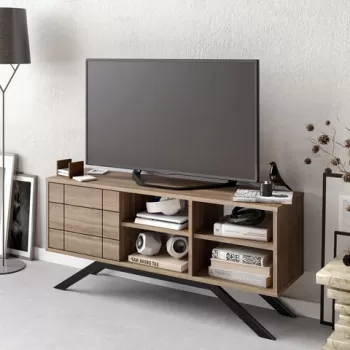 Comoda TV, Decorotika, North, 130x38.6x58.6 cm, Nuc negru imagine