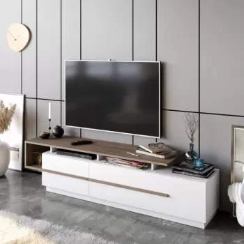 Comoda TV, Decorotika, Pia, 180 x 46.4 x 38.9 cm, pal melaminat, nuc/alb imagine