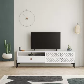 Comoda TV, Decortie, Dionysos, 170 x 48.6 x 45 cm, pal melaminat, alb imagine