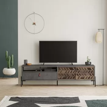 Comoda TV, Decortie, Dionysos, 170 x 48.6 x 45 cm, pal melaminat, gri imagine