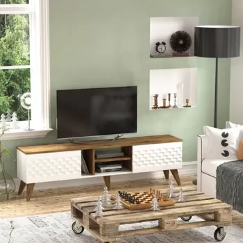 Comoda TV Egg, Zena Home, 180x35x53 cm, alb/natural imagine