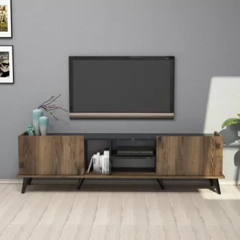 Comoda TV Elegante, Mezza, 180x34x52 cm, maro/negru imagine