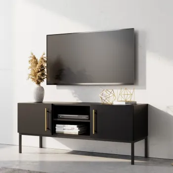 Comoda TV ELTAP, Lanzzi, 120x40x50 cm, MDF laminat, negru/auriu imagine