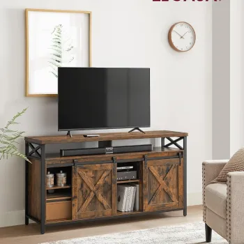Comoda TV Farmhouse Design, Vasagle, 147x40x76 cm, TV pana la 65 inch, PAL/otel, maro imagine