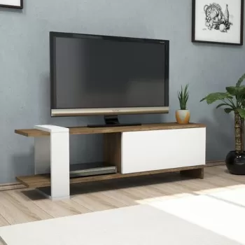 Comoda TV Gaye, Puqa Design, 120x25x37 cm, alb/maro imagine