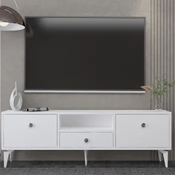 Comoda TV, Hanah Home, 1300-DROP-1, 140x49x30 cm, PAL , Alb / Argintiu imagine