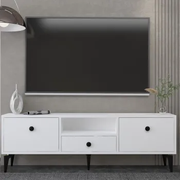 Comoda TV, Hanah Home, 1300-DROP-1, 140x49x30 cm, PAL , Alb/Negru imagine