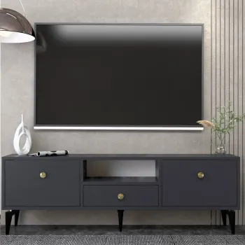 Comoda TV, Hanah Home, 1300-DROP-1, 140x49x30 cm, PAL , Antracit / Aur imagine