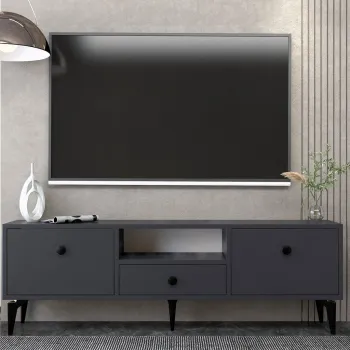Comoda TV, Hanah Home, 1300-DROP-1, 140x49x30 cm, PAL , Antracit / Negru imagine