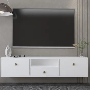 Comoda TV, Hanah Home, 1301-DROP-1, 140x30x30 cm, PAL , Alb/Auriu imagine