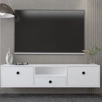 Comoda TV, Hanah Home, 1301-DROP-1, 140x30x30 cm, PAL , Alb/Negru imagine