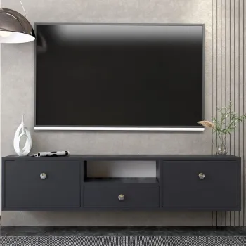 Comoda TV, Hanah Home, 1301-DROP-1, 140x30x30 cm, PAL , Antracit / Argintiu imagine