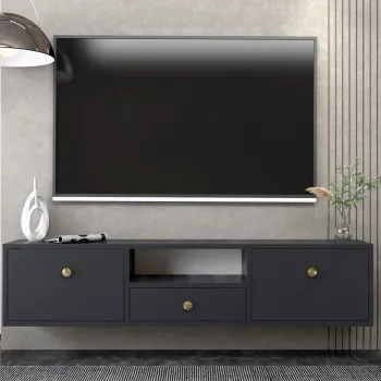 Comoda TV, Hanah Home, 1301-DROP-1, 140x30x30 cm, PAL , Antracit / Aur imagine
