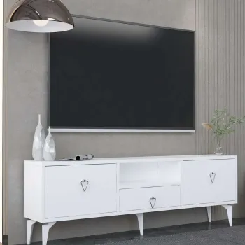 Comoda TV, Hanah Home, 1302-DROP-1, 140x49x30 cm, PAL , Alb / Argintiu imagine