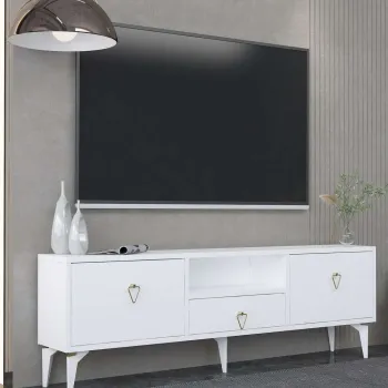 Comoda TV, Hanah Home, 1302-DROP-1, 140x49x30 cm, PAL , Alb/Auriu imagine