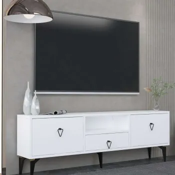 Comoda TV, Hanah Home, 1302-DROP-1, 140x49x30 cm, PAL , Alb/Negru imagine