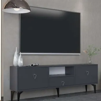 Comoda TV, Hanah Home, 1302-DROP-1, 140x49x30 cm, PAL , Antracit / Argintiu imagine