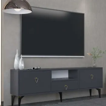 Comoda TV, Hanah Home, 1302-DROP-1, 140x49x30 cm, PAL , Antracit / Aur imagine