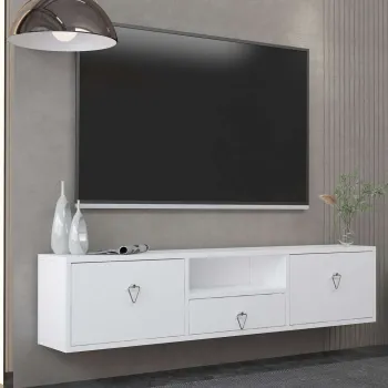 Comoda TV, Hanah Home, 1303-DROP-1, 140x30x30 cm, PAL , Alb / Argintiu imagine