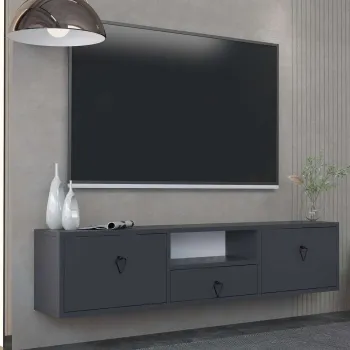 Comoda TV, Hanah Home, 1303-DROP-1, 140x30x30 cm, PAL , Antracit / Negru imagine