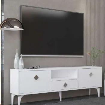 Comoda TV, Hanah Home, 1304-DROP-1, 140x49x30 cm, PAL , Alb / Argintiu imagine