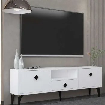 Comoda TV, Hanah Home, 1304-DROP-1, 140x49x30 cm, PAL , Alb/Negru imagine