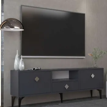 Comoda TV, Hanah Home, 1304-DROP-1, 140x49x30 cm, PAL , Antracit / Argintiu imagine