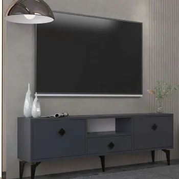 Comoda TV, Hanah Home, 1304-DROP-1, 140x49x30 cm, PAL , Antracit / Negru imagine