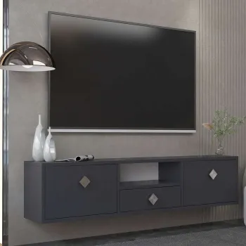 Comoda TV, Hanah Home, 1305-DROP-1, 140x30x30 cm, PAL , Antracit / Argintiu imagine