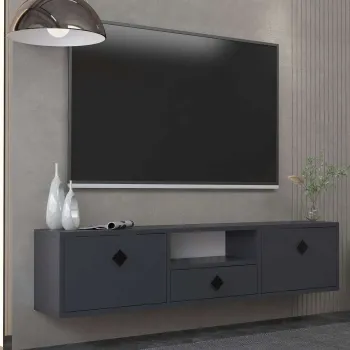 Comoda TV, Hanah Home, 1305-DROP-1, 140x30x30 cm, PAL , Antracit / Negru imagine