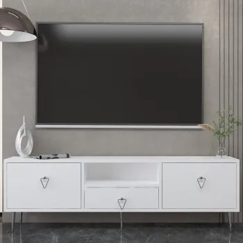 Comoda TV, Hanah Home, 1306-DROP-1, 140x45x30 cm, PAL , Alb / Argintiu imagine