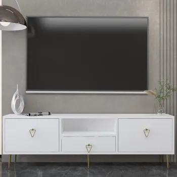 Comoda TV, Hanah Home, 1306-DROP-1, 140x45x30 cm, PAL , Alb/Auriu imagine