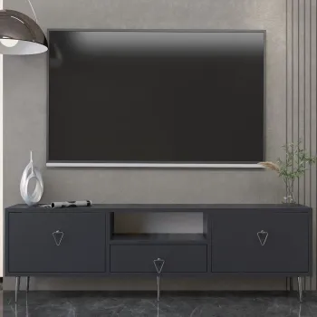 Comoda TV, Hanah Home, 1306-DROP-1, 140x45x30 cm, PAL , Antracit / Argintiu imagine