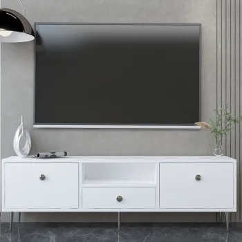 Comoda TV, Hanah Home, 1307-DROP-1, 140x45x30 cm, PAL , Alb / Argintiu imagine