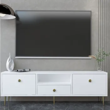 Comoda TV, Hanah Home, 1307-DROP-1, 140x45x30 cm, PAL , Alb/Auriu imagine